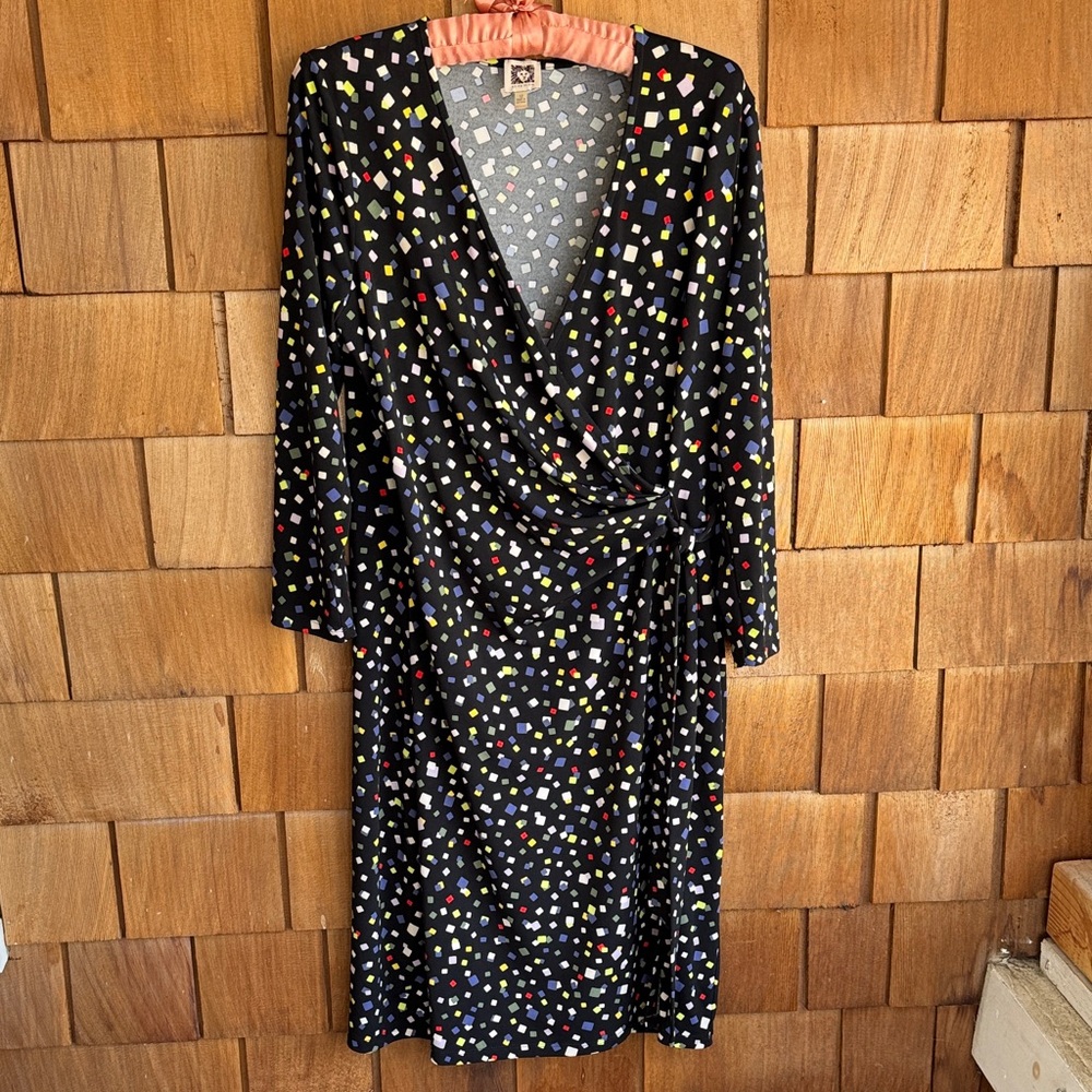 Anne Klein Black Wrap Midi Dress with Multicolor Confetti